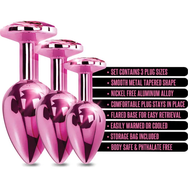 Nixie-Metal-Butt-Plug-Trainer-Set-w-Inlaid-Jewel-Pink-Metallic