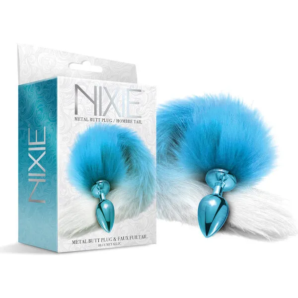 Nixie-Metal-Butt-Plug-w-Faux-Fur-Tail-Blue-Metallic