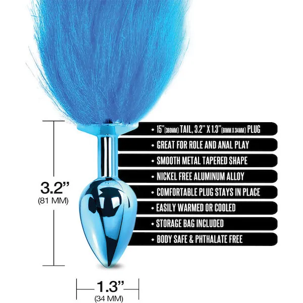 Nixie-Metal-Butt-Plug-w-Faux-Fur-Tail-Blue-Metallic