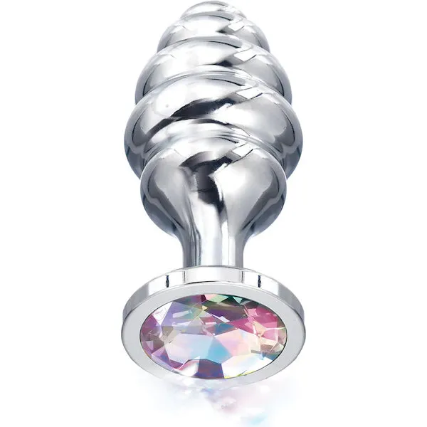 Nixie-Honey-Dipper-Ribbed-Metal-Rainbow-Jeweled-Butt-Plug-Small