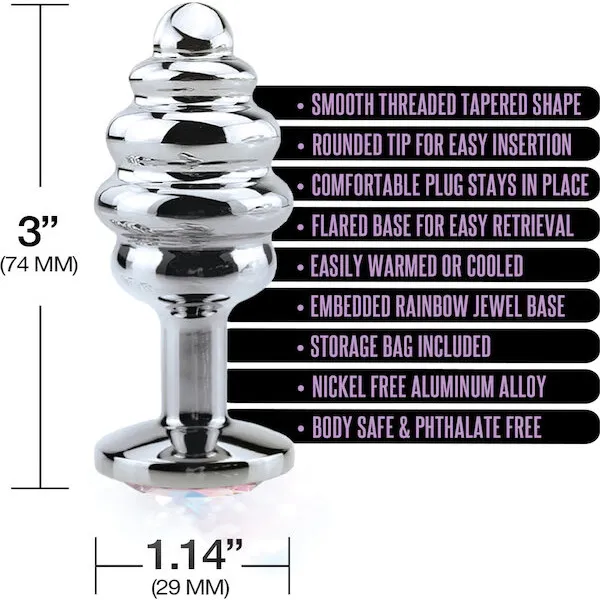 Nixie-Honey-Dipper-Ribbed-Metal-Rainbow-Jeweled-Butt-Plug-Small