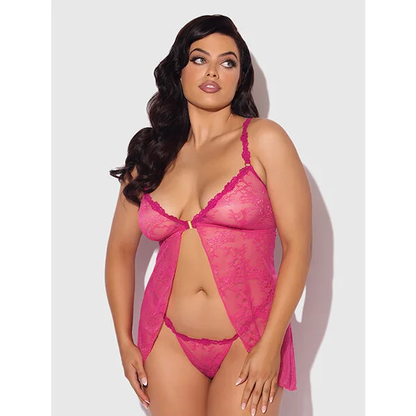 Yvone-Lace-Babydoll-w-Front-Closure-and-G-String-2-pc-Set-Pink-1X-2X