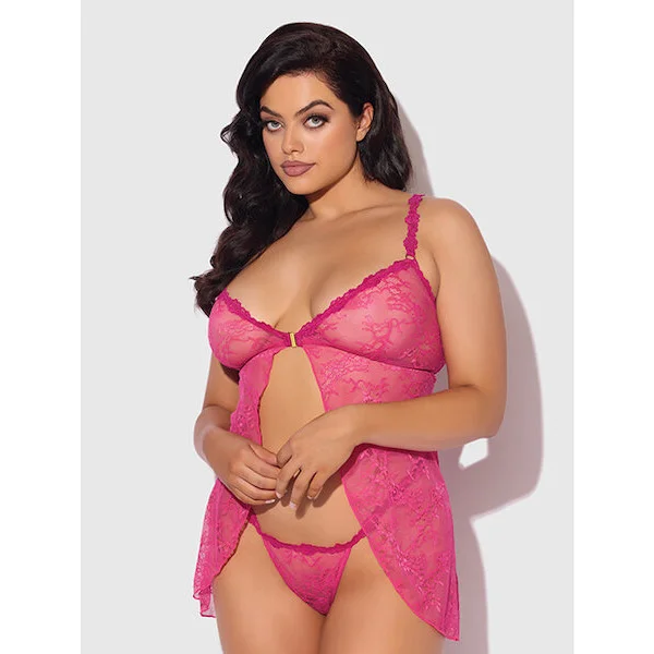 Yvone-Lace-Babydoll-w-Front-Closure-and-G-String-2-pc-Set-Pink-1X-2X