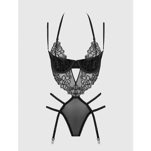 Eden-Embroidered-Lace-and-Mesh-Teddy-w-Garters-Black-1X-2X