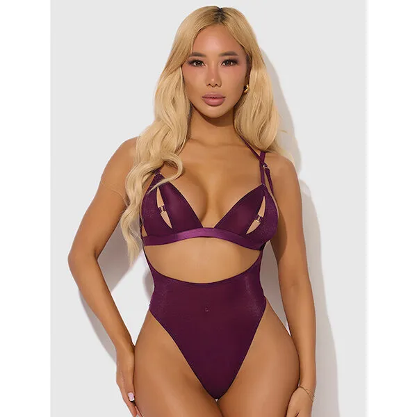 Yasmine-Shimmer-Mesh-Slit-Cup-Backless-Teddy-and-Bralette-Set-Burgundy-1X-2X