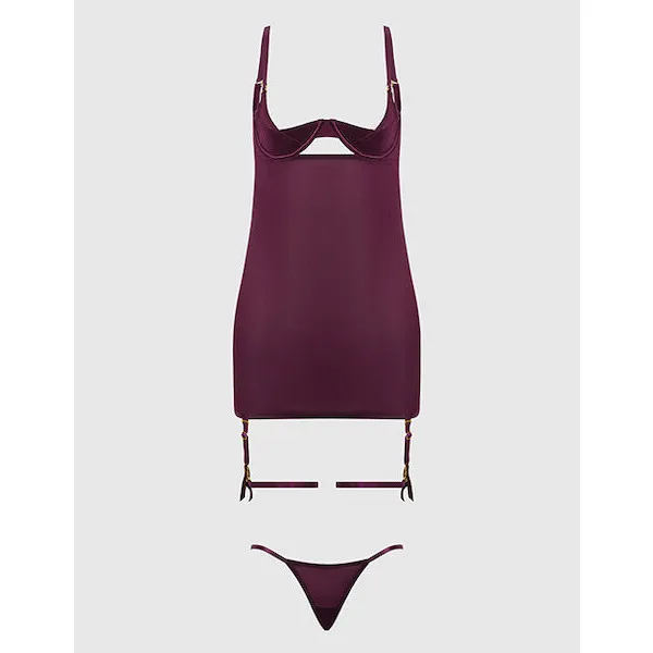 Yasmine-Shimmer-Mesh-O-Ring-Thigh-Garter-Chemise-and-G-String-Set-Burgundy-1X-2X