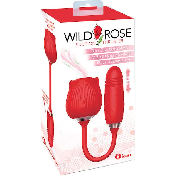 Wild Rose Rechargeable Silicone Suction & Thruster Vibrator - Red