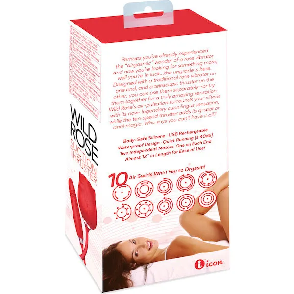 Wild Rose Rechargeable Silicone Suction & Thruster Vibrator - Red
