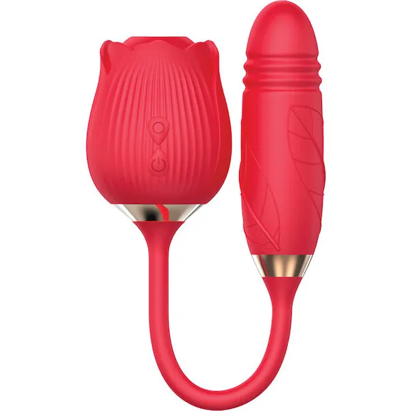 Wild Rose Rechargeable Silicone Suction & Thruster Vibrator - Red