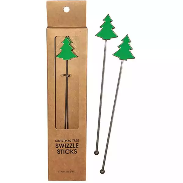 Tree Reusable Stainless Steel (Dishwasher Safe) Swizzle Stick - Pack of 2