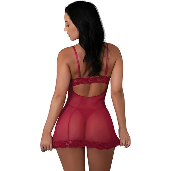 Black-Cherry-Demi-Cup-Chemise-and-Thong-Set-Red-S-M