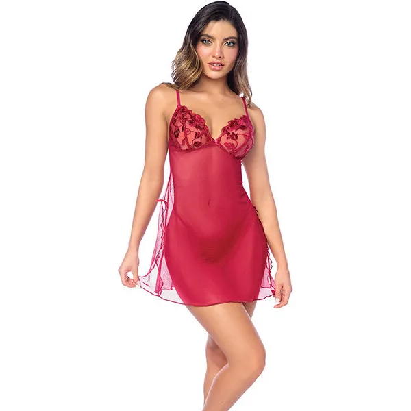 Luxe-Babydoll-w-Adjustable-Straps-and-G-String-Red-S-M