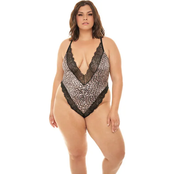 Jolene-Satin-Teddy-w-Plunging-Neckline-Leopard-Black-3X-4X