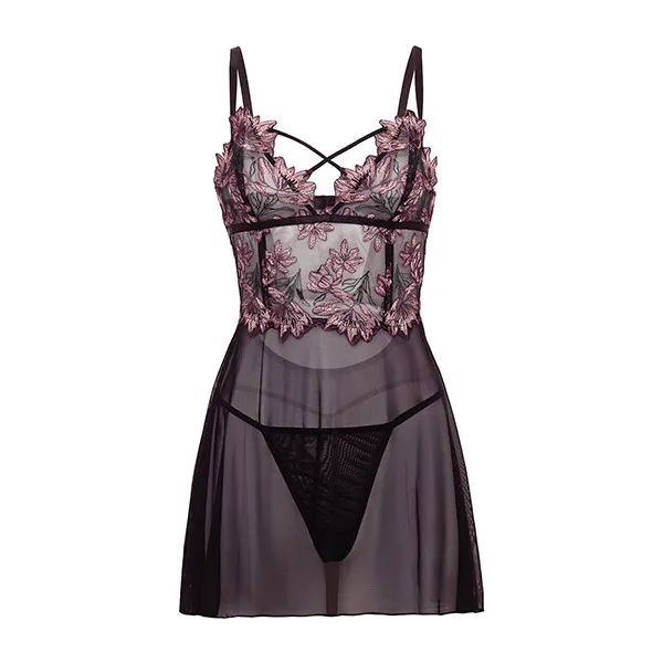 Adela-Embroidered-Boned-Lace-and-Mesh-Babydoll-w-G-String-2-pc-Set-Black-Pink-2X