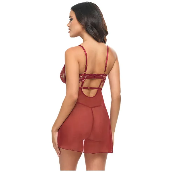 Arielle-Unlined-Underwire-Lace-Babydoll-w-G-String-Burgundy-S-M