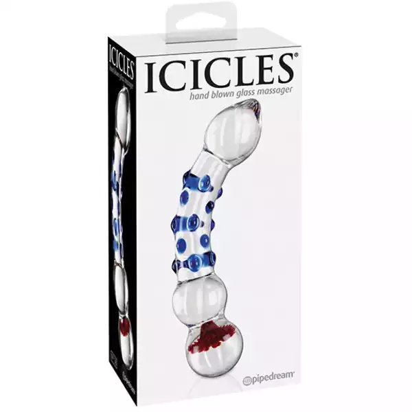 Icicles-No-18-Hand-Blown-Glass-Massager-Clear-w-Blue-Knobs