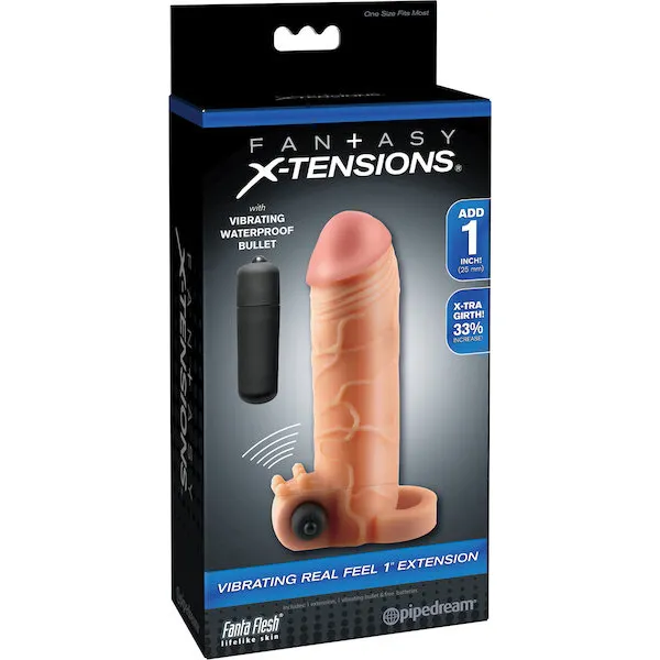 Fantasy X-tensions Vibrating Real Feel 2" Extension w/Ball Strap - Flesh