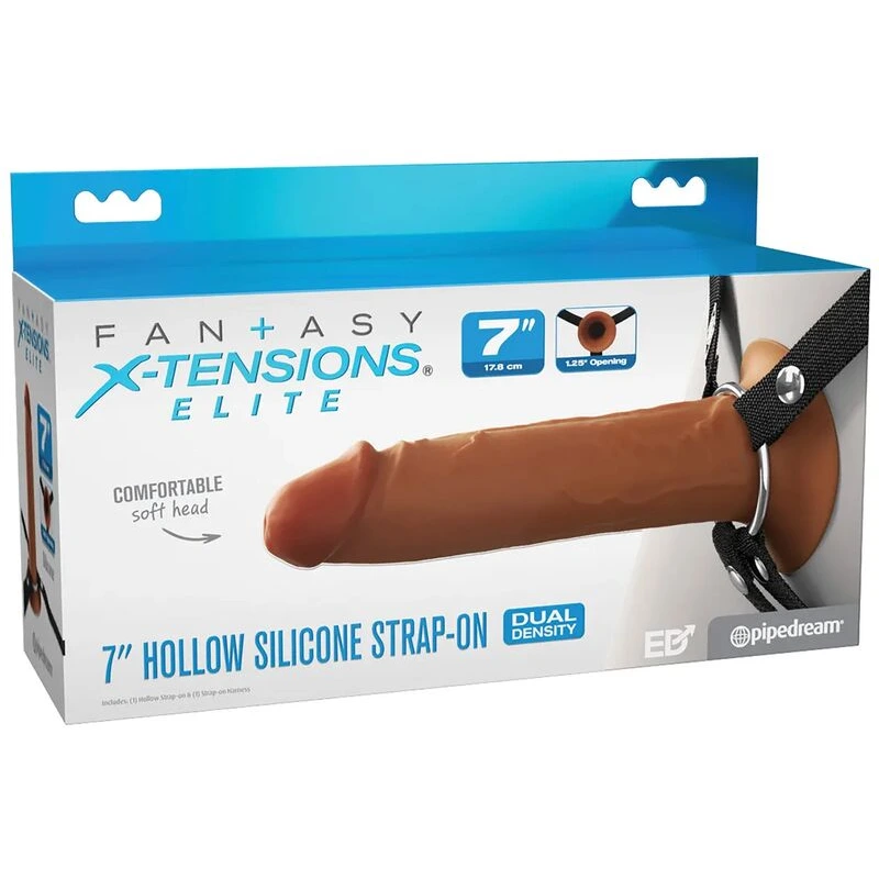 Fantasy-X-tensions-Elite-7-inch-Silicone-Hollow-Strap-on-Brown