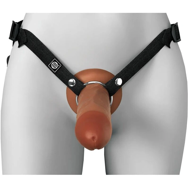 Fantasy-X-Tensions-Elite-8-inch-Silicone-Hollow-Strap-on-w-Harness-Brown