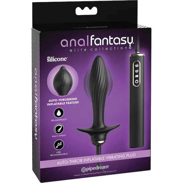 Anal Fantasy Elite Collection Auto Throb Inflatable Vibrating Plug - Black