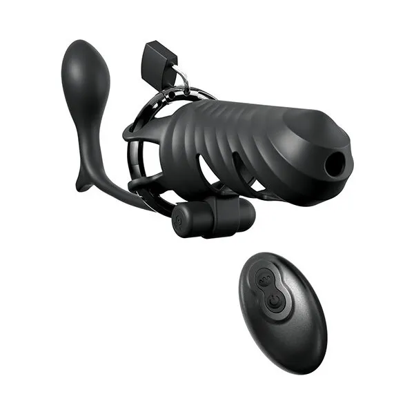 Fantasy-C-Ringz-Remote-Controlled-Vibrating-Cock-Blocker-w-Ass-Gasam-Plug-Black