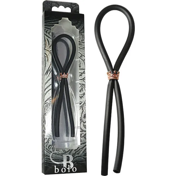 Bolo-Silicone-Lasso-w-Rose-Gold-Crown-Slider-Ring-Black