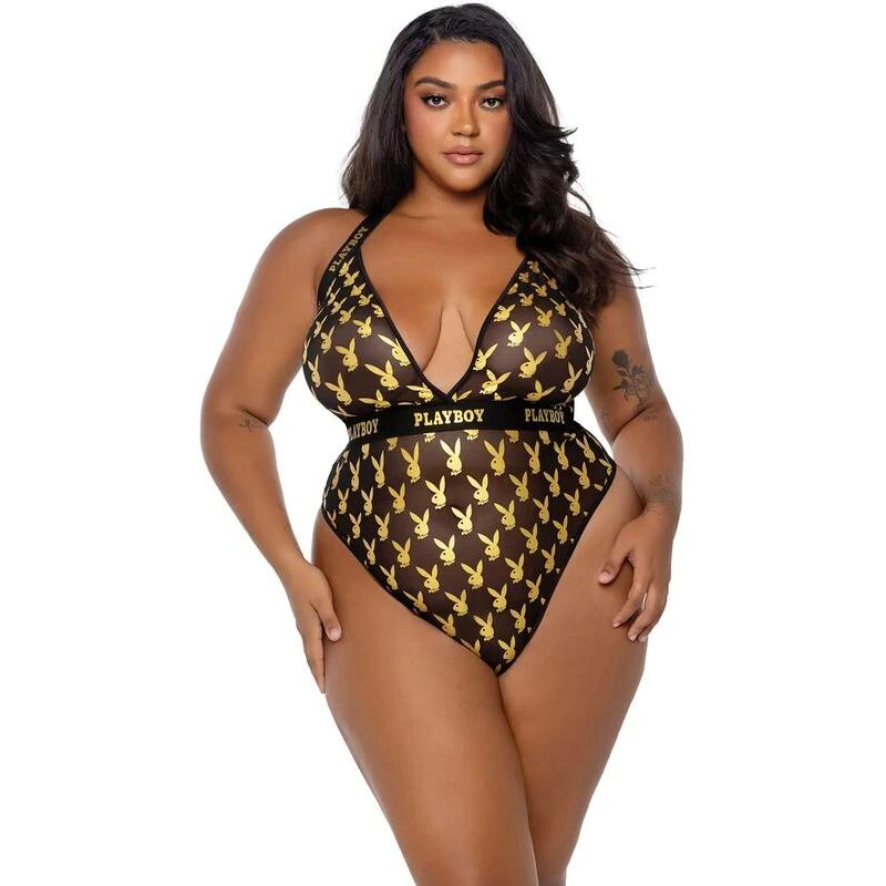 Playboy-Bunny-Gold-Foil-Halter-Teddy-Black-Gold-1X