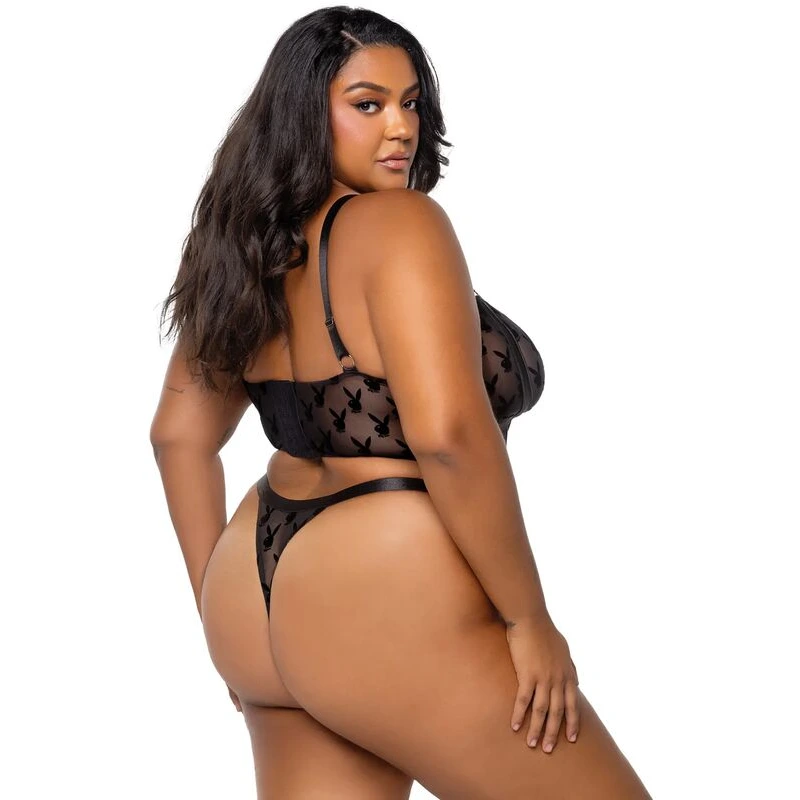 Playboy-Bunny-Charm-Mesh-Bralette-w-Thong-2-pc-Set-Black-1X