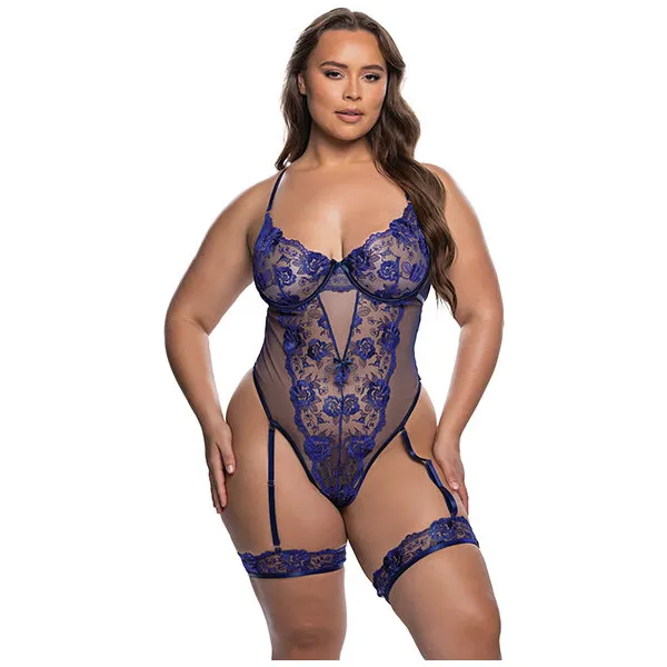 Garden-of-Eden-Metallic-Embroidery-and-Sheer-Mesh-Garter-Teddy-Navy-1X