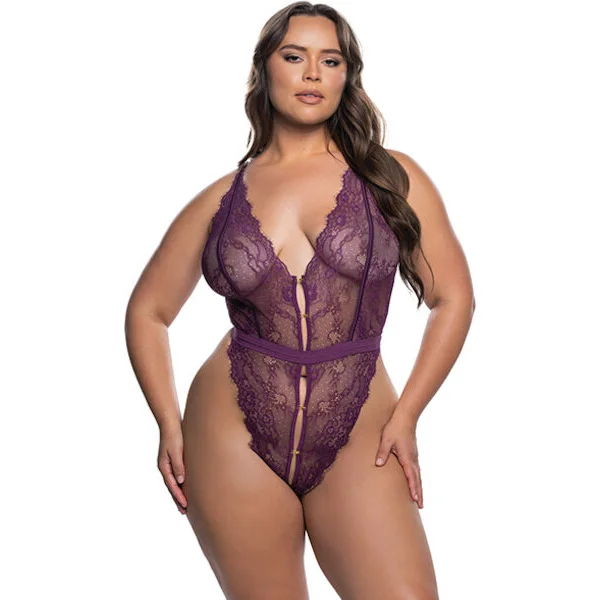 Floral-Lace-Fetish-Teddy-Purple-1X-2X