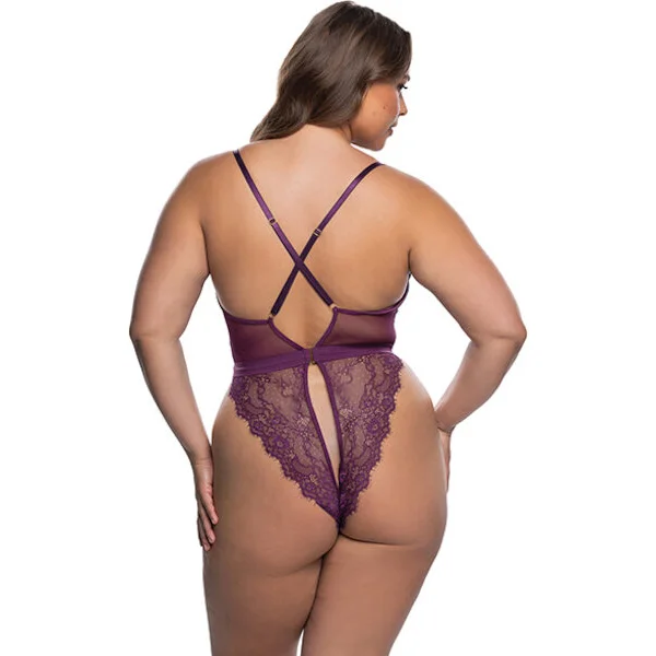 Floral-Lace-Fetish-Teddy-Purple-1X-2X