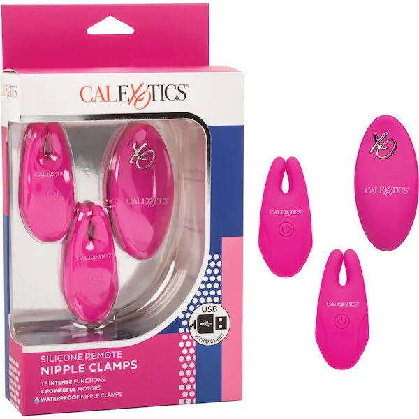 Silicone-Nipple-Clamps-w-Remote-Pink
