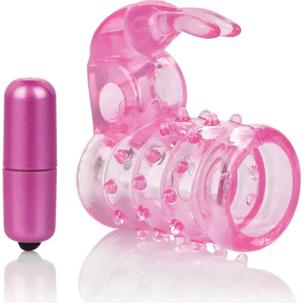 Basic-Essentials-Stretchy-Vibrating-Bunny-Enhancer-Pink