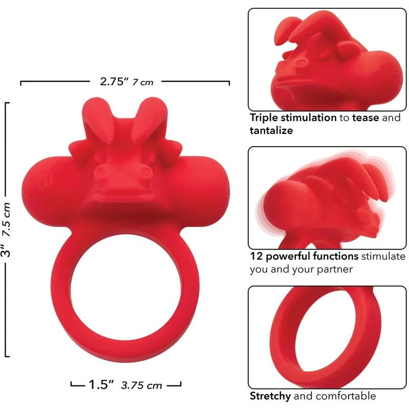 Couple's Enhancer Silicone Rechargeable The Matador Enhancer w/Triple Stimulation - Red
