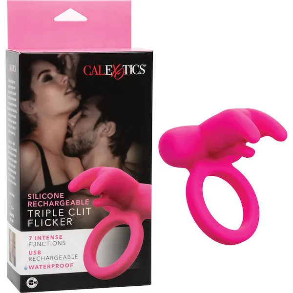 Silicone-Rechargeable-Triple-Clit-Flicker-Pink