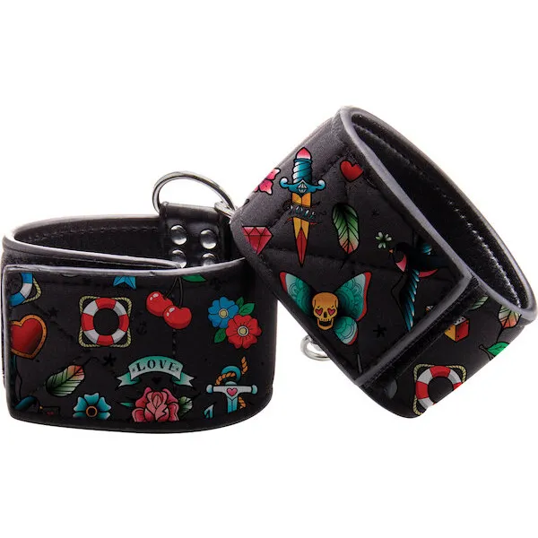 Shots-Ouch-Old-School-Tattoo-Style-Printed-Hand-Cuffs-Black