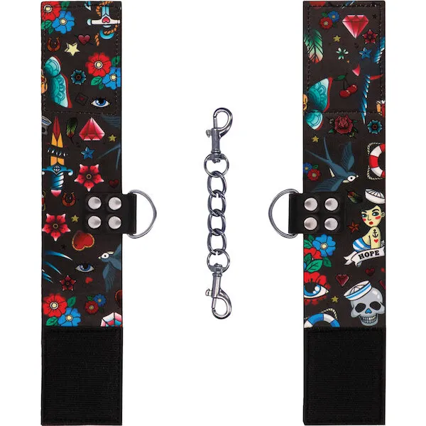 Shots-Ouch-Old-School-Tattoo-Style-Printed-Hand-Cuffs-Black