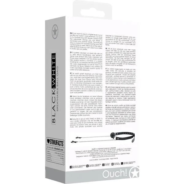 Shots-Ouch-Black-and-White-Breathable-Ball-Gag-w-Nipple-Clamps-Black