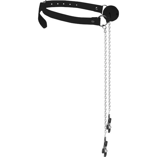 Shots-Ouch-Black-and-White-Breathable-Ball-Gag-w-Nipple-Clamps-Black