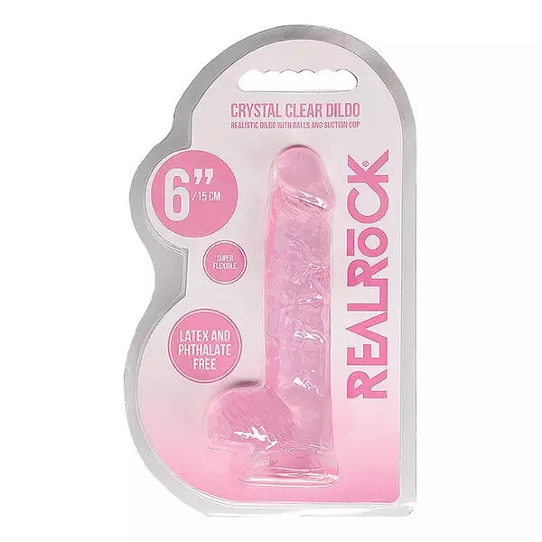 Shots-RealRock-Realistic-Crystal-Clear-6-inch-Dildo-w-Balls-Pink