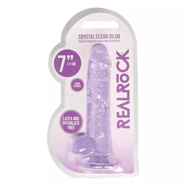 Shots-RealRock-Realistic-Crystal-Clear-7-inch-Dildo-w-Balls-Purple