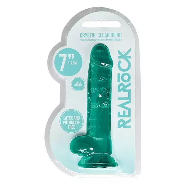 Shots-RealRock-Realistic-Crystal-Clear-7-inch-Dildo-w-Balls-Turquoise