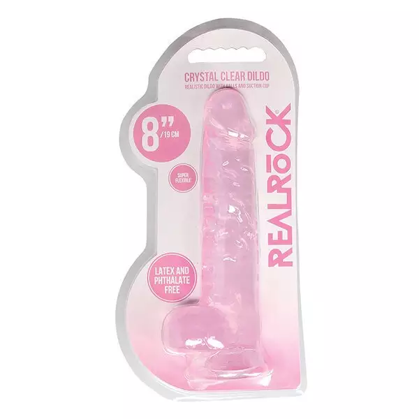 Shots-RealRock-Realistic-Crystal-Clear-8-inch-Dildo-w-Balls-Pink