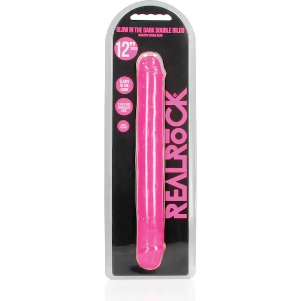 Shots-RealRock-12-inch-Double-Dong-Glow-in-the-Dark-Neon-Pink