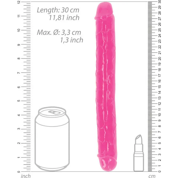 Shots-RealRock-12-inch-Double-Dong-Glow-in-the-Dark-Neon-Pink