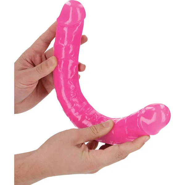 Shots-RealRock-15-inch-Double-Dong-Glow-in-the-Dark-Neon-Pink