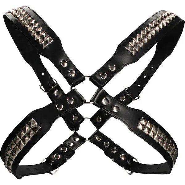 Shots-Uomo-Men-039-s-Pyramid-Stud-Body-Harness-Black