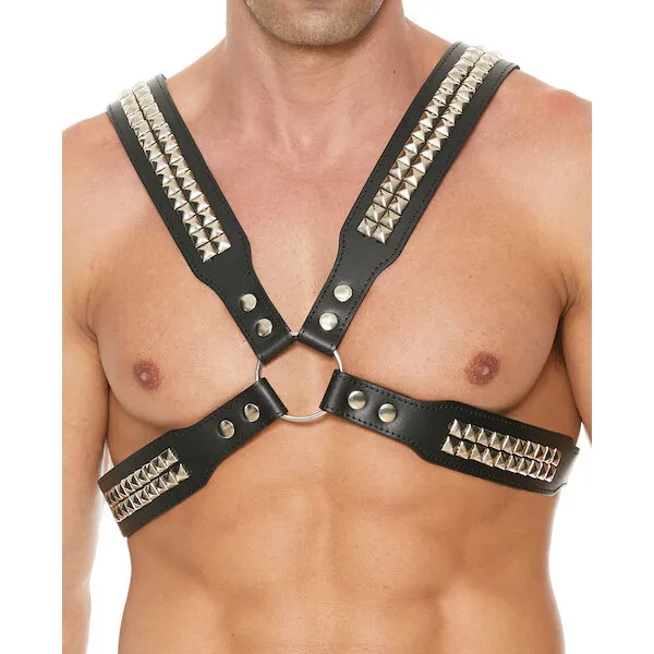 Shots-Uomo-Men-039-s-Pyramid-Stud-Body-Harness-Black