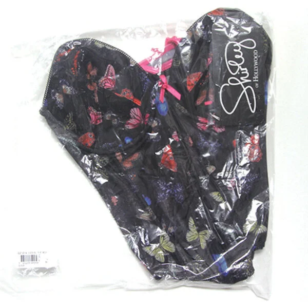 Black-Mesh-Butterfly-Print-Bustier-w-G-String-Multi-Color-XL