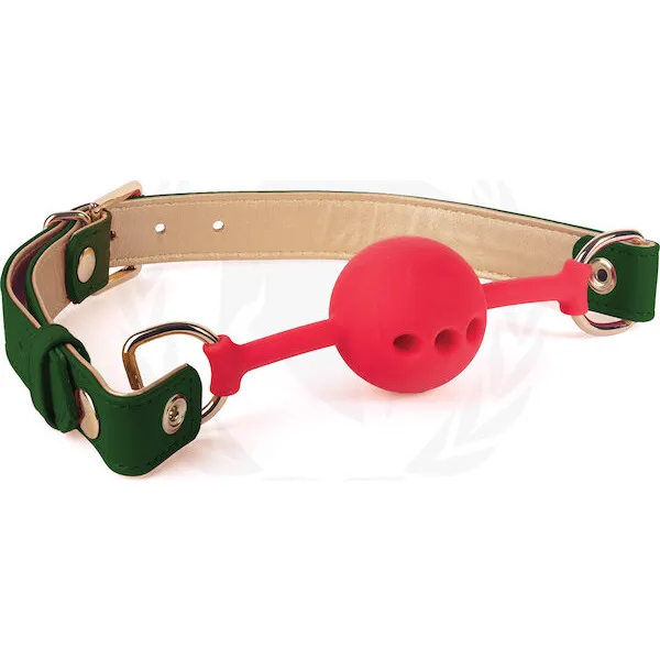 Spartacus-Silicone-Ball-Gag-w-Green-Gold-PU-Straps-46-mm